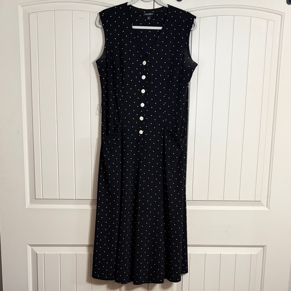Roz & Ali Black Polka Dot Midi Button-Front Dress Wide-leg Jumpsuit Size 12